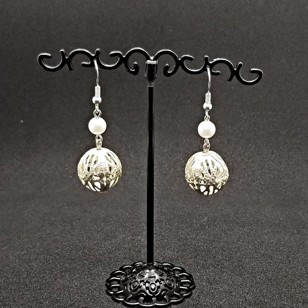 Filigree Faux Pearl Drop Earrings